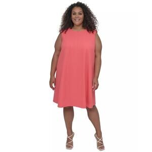 DKNY Plus Size Jewel-Neck Sleeveless Shift Trapeze Dress - Coral Orange NWT 14W